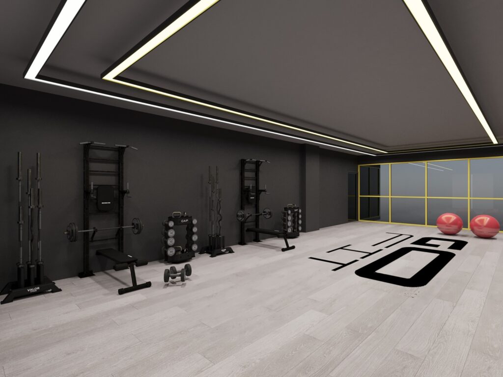 Artist rendering of the group exercise floor space at GoFit Clementi